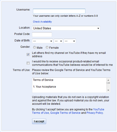 YouTube Sign-Up