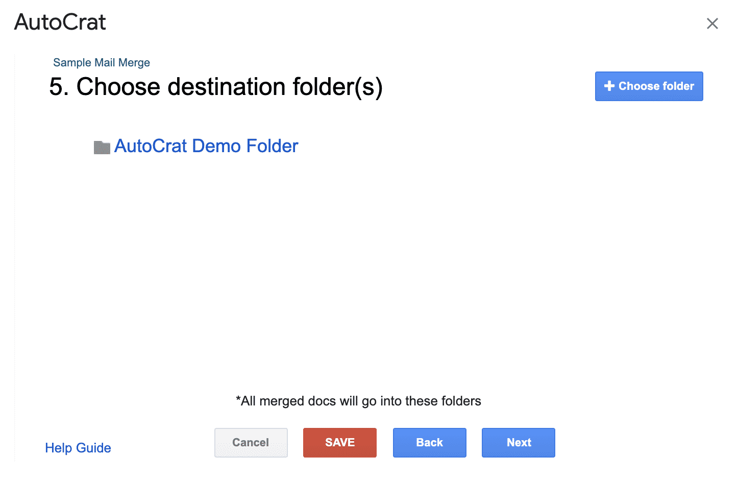 Autocrat destination folder