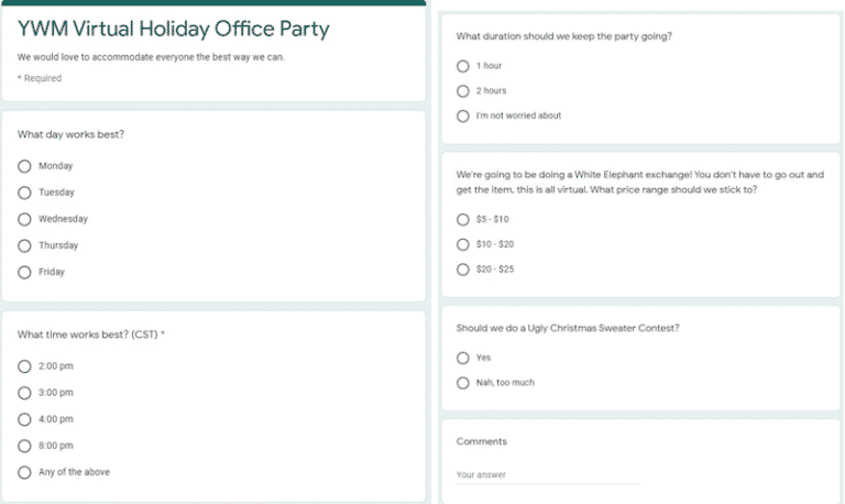 Example Google Form Survey
