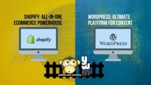 Shopify and WordPress Computers and monkey on the fence