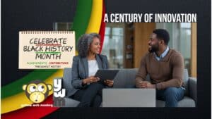 Black woman and black man sit on a couch celebrating 100 years of black history month
