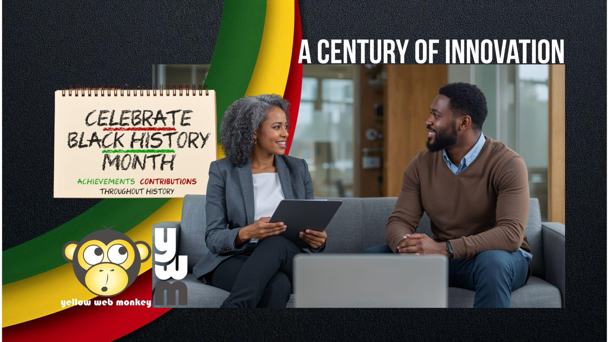 Black woman and black man sit on a couch celebrating 100 years of black history month