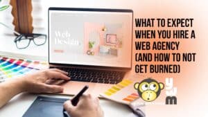 computer with web design and color swatches